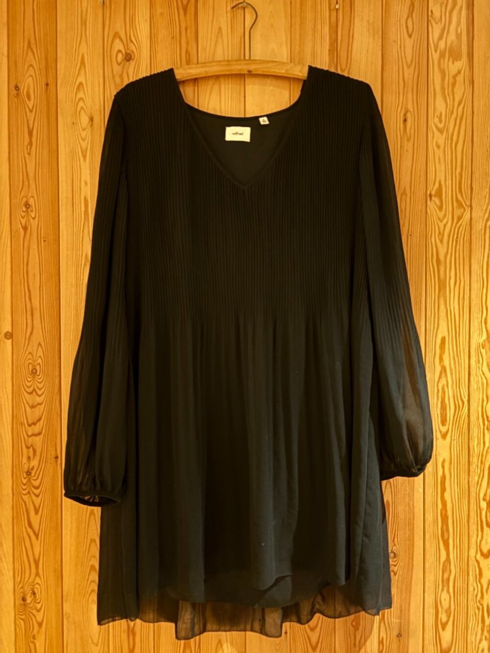 Black Wilfred V Neck Floaty Midi Dress with Long Sleeves